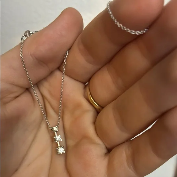 Brilliant Diamond Pendant Necklace 14k White Gold 585 Dainty 18 inch Chain Italy